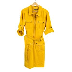 Sharagano Dress Yellow Roll Tab Sleeve Utility Career Belted New Size 12